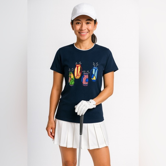 Karen Scott Tops - Preppy Navy Golf Print Vintage Shirt Small